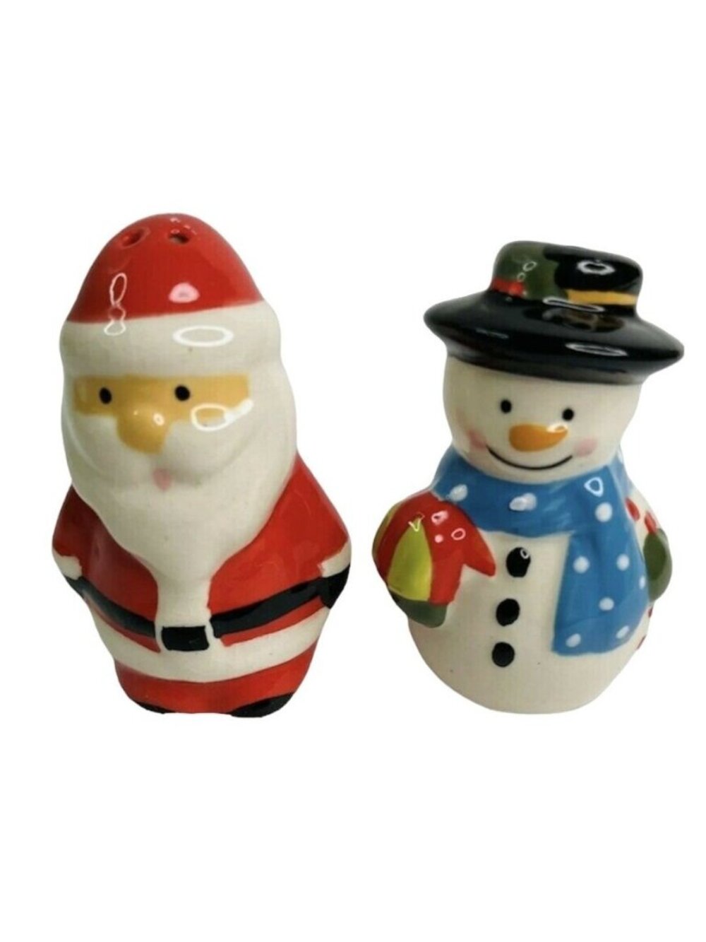 Santa and Snowman Salt & Pepper Shaker Set Christmas Unused Small 2.5" Vintage